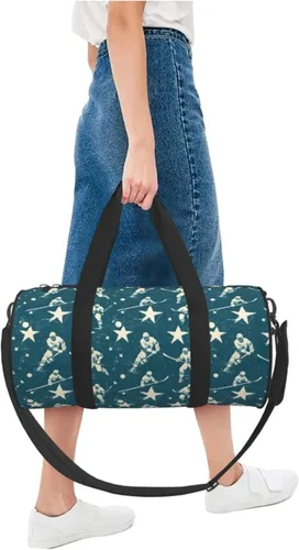 Vista 5 de Large Duffle Bag for Travel - Retro Hockey Players Print Gym Bag for Women Men, Travel Foldable Bags for Women Men with Zippered Multiple Pockets