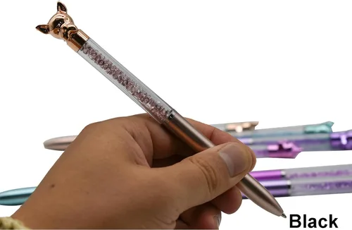 Vista 5 de Maydahui 12 bolígrafos con forma de perro, bolígrafo Bulldog retráctil, diamantes de imitación brillantes, lindos bolígrafos de animales