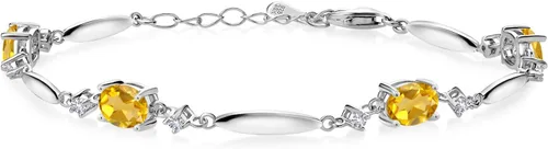 Vista 8 de Gem Stone King 925 Sterling Silver Gemstone Birthstone and White Created Sapphire Tennis Bracelet For Women Oval 7X5MM and 2MM 6 Inch + 1 Inch