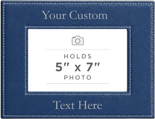 Vista 18 de Marco de fotos de piel sintética de cuero sintético grabado para añadir tu texto personalizado para colgar o en la mesa, marco de fotos familiares