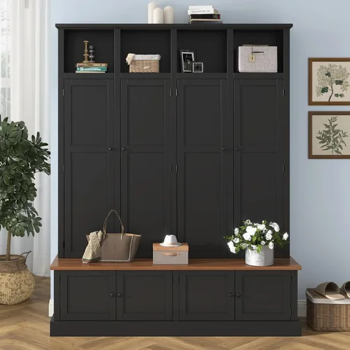 Vista 28 de JIVOIT Farmhouse Wood Hall Tree with Coat Hooks, Cabinets, 4 Drawers, Hooks (Ancient White/ 091)