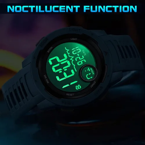 Vista 5 de findtime Reloj deportivo digital rojo para hombre, reloj para hombre, táctico, militar, 5ATM, resistente al agua, para hombre, con luz LED, alarma