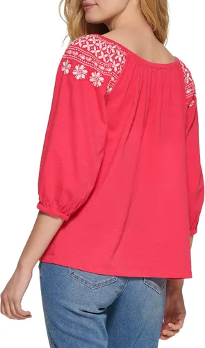 Vista 4 de Tommy Hilfiger Top de punto casual bordado con hombros descubiertos para mujer