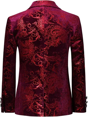 Vista 3 de SWOTGdoby Traje formal Tuexdo dorado Jacquard Slim Fit 2 piezas traje conjunto chaqueta pantalones para boda fiesta de graduación