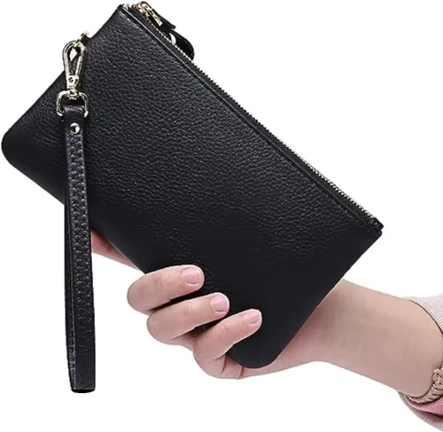 Vista 2 de Cartera de cuero delgada con bloqueo RFID para mujer