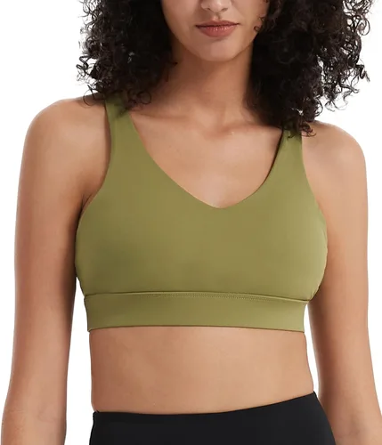 Vista 2 de Attifall Brasier deportivo para mujer, sexy, espalda cruzada, bajo impacto, acolchado, con tirantes delgados, brasier de yoga con copas extraíbles