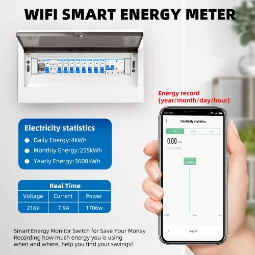 Vista 2 de Interruptor de circuito inteligente WiFi 63A MCB, relé temporizador de medición de potencia para TUYA Smart Home Interruptor de control remoto