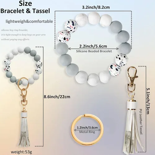 Vista 2 de BIHRTC Pulserallavero para enganchar las llaves del automóvil, brazalete con cuentas de silicona para mujer