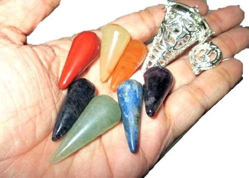 Vista 7 de Jet International Jaula Chakra Péndulo 2" Cono de Chakra Intercambiable Plata con Bolsa de Divinación Wicca SíNo Pagano (Om)