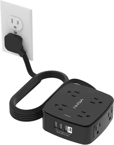 Vista 26 de Regleta de protección contra sobretensiones de 5 pies, 8 tomas amplias con 4 puertos USB, extensor de salida de 3 lados con cable de extensión de 5