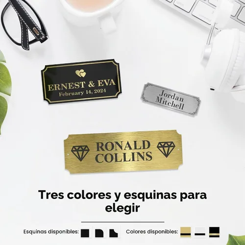 Vista 7 de Placa de Nombre Grabada, Placa de Nombre Personalizada - 2 x 6 Pulgadas, 18 Colores, 72 Íconos, 4 Estilos de Esquina, 12 Estilos de Fuente, 5 Oro