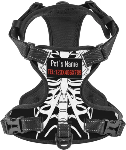 Vista 8 de Arnés personalizado para perro sin tirones, chaleco personalizado de hueso de perro con nombre de mascota, arnés reflectante ajustable personalizado