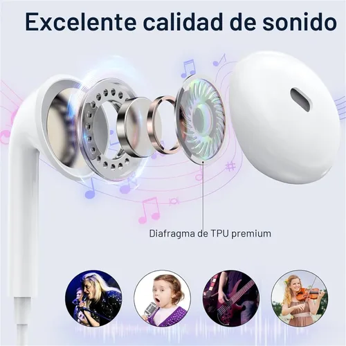 Vista 3 de Auriculares USB C para iPhone 17/16/15 Pro Max Plus Auriculares Tipo C con Micrófono y Control Remoto Cancelación de Ruido para iPhone 17/16/15 Pro
