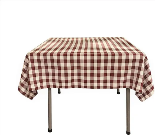 Vista 2 de Mantel cuadrado a cuadros de 42.5 x 44.5 in, ideal para mesa cuadrada de 83 x 83 o menos (naranja)