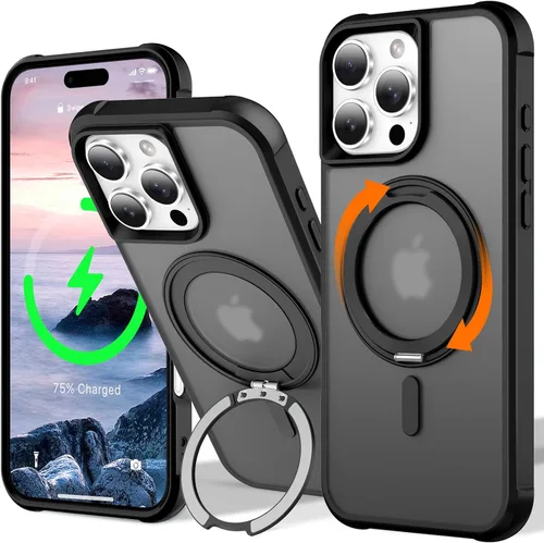 Vista 22 de UMIONE - Funda con diseño de anillo magnético giratorio de 360° para iPhone 11, soporte de bucle invisible integrado, compatible con Magsafe, funda