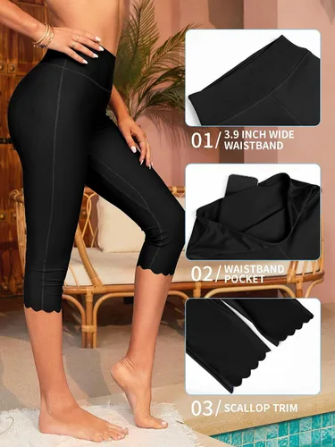 Vista 4 de ATTRACO Pantalones de natación para mujeres de cintura alta, capris de natación, pantalones cortos de natación, leggings de natación