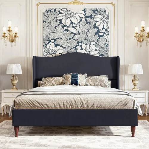 Vista 15 de koorlian Marco de Cama Tamaño Completo Cama Plataforma Tapizada con Cabecera Alta de 51" Wingback, Tela Suave, Estilo Retro Simple Cama Plataforma