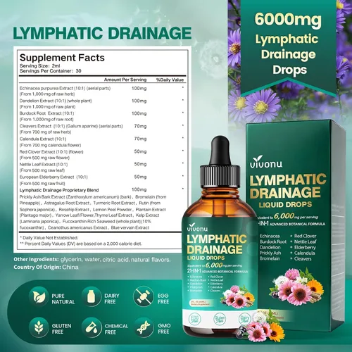 Vista 8 de Gotas de drenaje linfático 21 en 1 para liposomal, 6000 mg Suplemento de apoyo del sistema inmunológico y linfático para mujeres y hombres