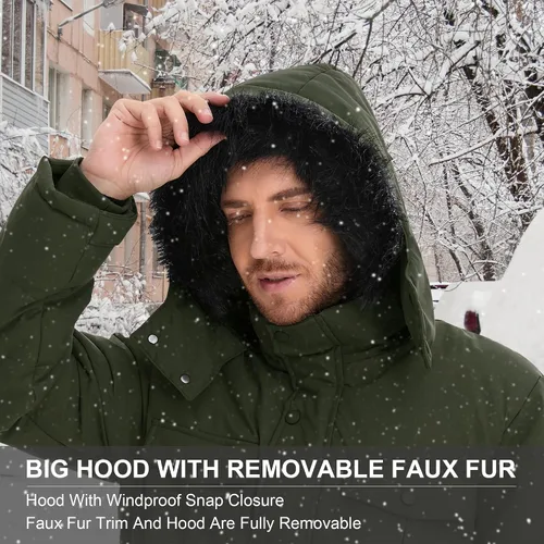 Vista 2 de CHEXPEL Abrigo de invierno para hombre, chaqueta de parka hinchada con capucha de piel, impermeable y resistente al viento, largo con forro polar
