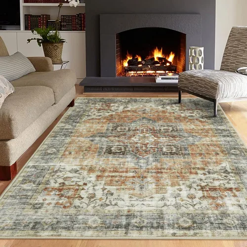 Vista 23 de COZYLOOM Alfombra de área de 2 x 6 pies, tribal, envejecida, para entrada, medallón vintage, alfombra para interiores, alfombra de pelo bajo, suave