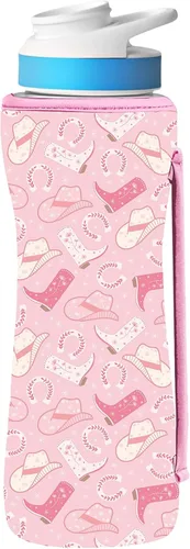 Vista 18 de Funda estampada de 22 onzas compatible con botellas de agua Cirkul para botellas de plástico y acero inoxidable, neopreno de 22 onzas, material que