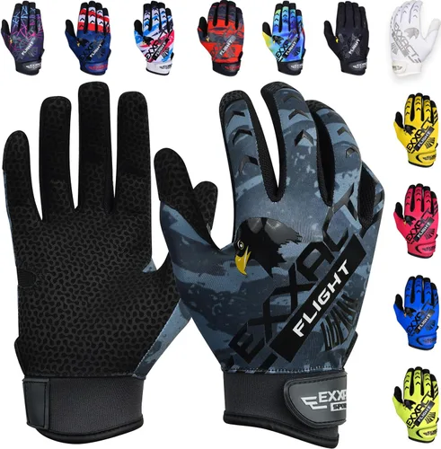 Vista 16 de Exxact Sports Guantes de bateo de béisbol para jóvenes y adultos con palma de cuero texturizada, guantes de bateo de sóftbol para mujeres/hombres