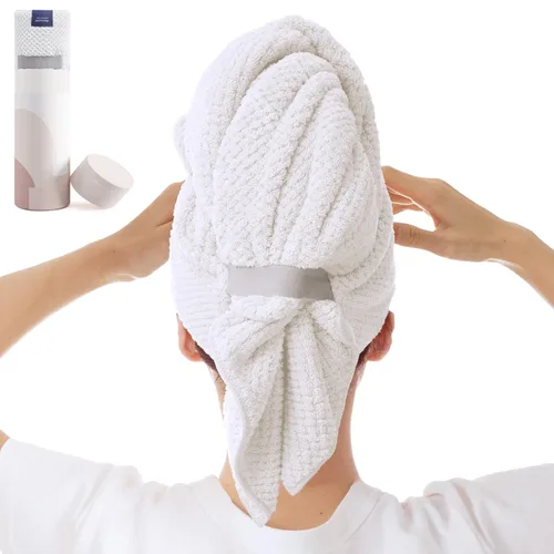 Vista 13 de Toalla Grande de Microfibra para Envolver el Cabello para Mujeres, Toalla de Secado de Cabello Anti-Encrespamiento con Correa Elástica, Secado