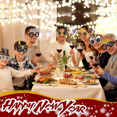 Vista 7 de Sratte 40 lentes de plástico para fiesta de Año Nuevo 2025, lentes de fiesta de Año Nuevo, suministros de accesorios de fotos para adultos, fiesta