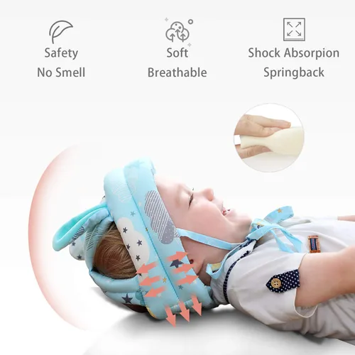 Vista 3 de Bonito casco de seguridad para bebé, antigolpes, cojín para la cabeza anticolisión, suave y transpirable, para niños, protección anticaídas