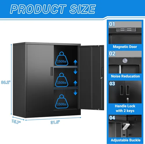 Vista 3 de BESFUR Armarios de almacenamiento de metal con estantes y puertas, armario de almacenamiento con cerradura de 36" de altura para oficina en casa