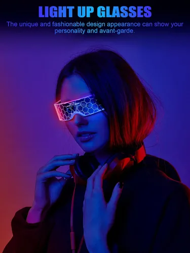 Vista 5 de TOODOO 4 pares de anteojos con visera LED, gafas futuristas luminosas para rave, 7 colores, 4 modos para club, fiesta de Navidad