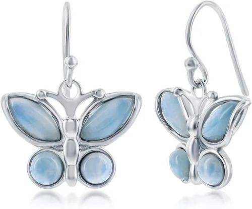 Vista 9 de Beaux Bijoux Aretes de plata de ley azul larimar para mujer, joyería natural de larimar, diseño de animales marinos, pez de pulpo de tortuga