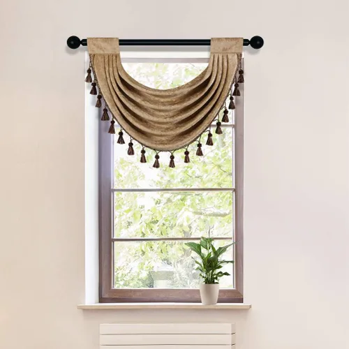 Vista 38 de ELKCA Cenefa Swag de Cascada de Chenilla Gruesa Beige para Sala de Estar Cortinas de Cenefa Pequeñas para Cocina, Paquete de 1