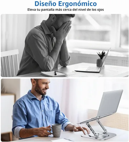 Vista 3 de MCHOSE Soporte para laptop con base giratoria de 360°, soporte plegable para computadora ajustable, diseño ergonómico compatible con MacBook Air