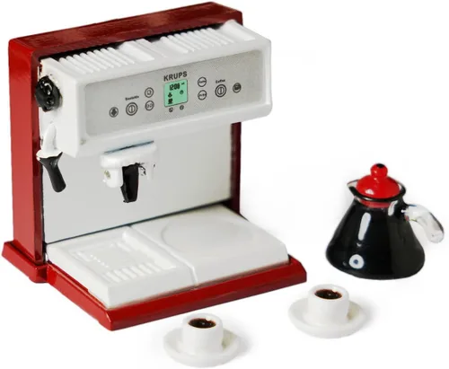 Vista 10 de Cafetera en miniatura con olla y 2 tazas, accesorios para casa de muñecas 1:12, máquina de café, decoración artificial de la casa, decoración