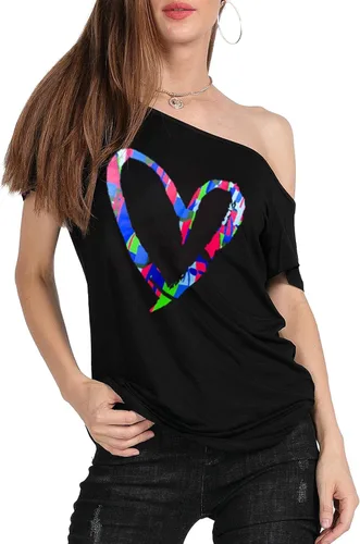 Vista 4 de MAGICMK - Camiseta casual para mujer, con estampado de labios y hombro descubierto, talla extragrande