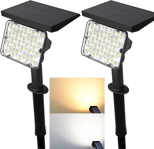 Vista 7 de Magictec Focos solares, 2 en 1 ajustables 4 luces LED solares de pared/paisaje con sensor de encendido/apagado automático, paquete de 2 (RGB)