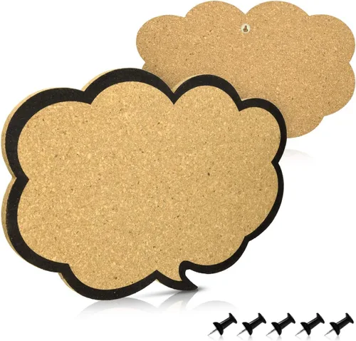 Vista 5 de Navaris Tablero de anuncios de corcho – Diseño de burbuja de pensamiento de 11 x 17 pulgadas, incluye 5 pines – Tablero de anuncios de mensajes