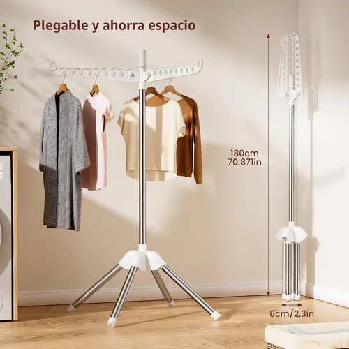 Vista 3 de Abiglifty Estante de secado de ropa giratorio y plegable, estante de secado de ropa para lavandería independiente que ahorra espacio