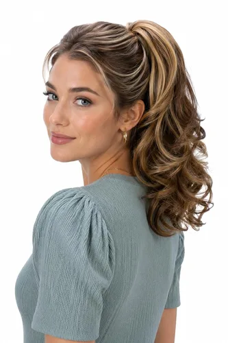 Vista 19 de PRETTYSHOP - Extensión de cabello rizado voluminoso, cola de caballo de 14 pulgadas con clip, resistente al calor