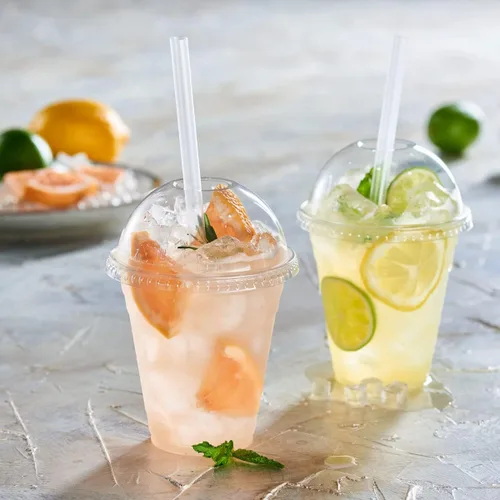 Vista 6 de GUSTO 100 vasos de plástico transparente de 12 onzas con tapas de cúpula, perfectos para batidos, batidos y bebidas para llevar
