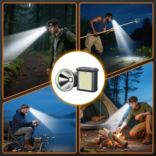 Vista 2 de Linterna frontal LED dividida recargable de alta potencia, con cargador y diseño impermeable, batería de larga duración, adecuada para caza, correr
