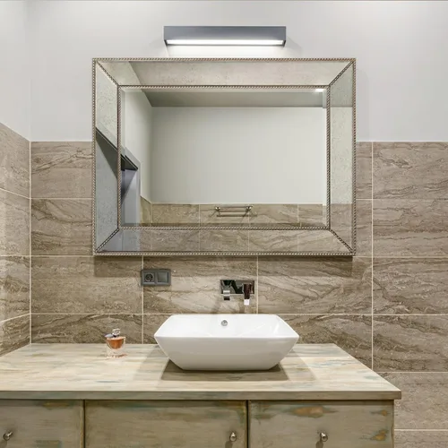 Vista 10 de Empire Art Direct Espejo de pared rectangular con marco de madera maciza biselada con cuentas de champán, listo para colgar, sala de estar