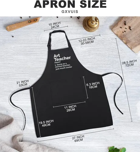 Vista 3 de Art Teacher Apron for Women Art Lovers Waterproof Adjustable Bib 2 Pockets Kitchen Cooking Apron Artist Mentor Gift