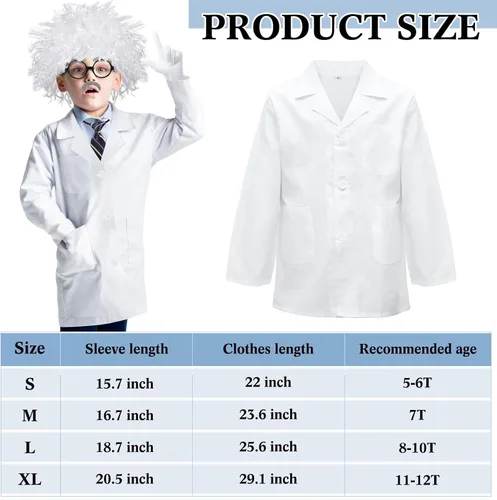 Vista 2 de Suhine 9 Pieces Mad Scientist Costume Set Halloween Crazy Mad Scientist Wig Lab Coat Glasses Mustache Physicist Costume
