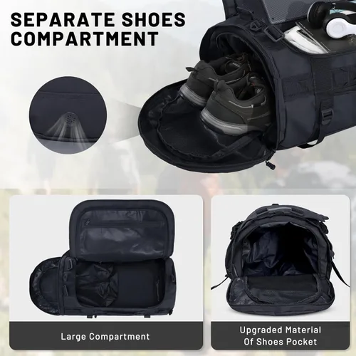 Vista 33 de MIER Mochila deportiva grande con compartimento para zapatos, resistente y resistente al agua, azul marino, 45L
