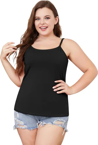 Vista 82 de Camisa Attraco de algodón, con tirantes estilo espagueti, con brasier incorporado, 2 paquetes, para mujer