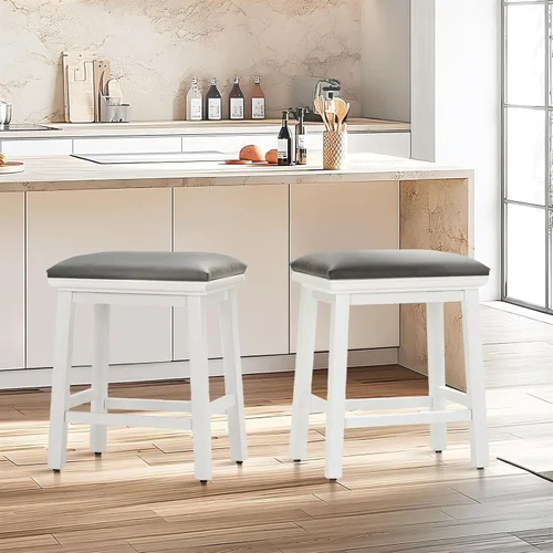 Vista 13 de Taburetes de altura para mostrador Sophia & William, taburetes de 24" con patas de madera maciza, taburetes de altura de mostrador tapizados en tela