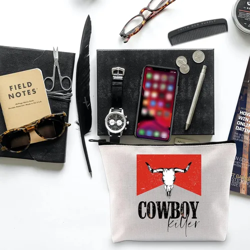 Vista 4 de BLUPARK Cowboy Killer Bolsa de cosméticos Western Cowgirl Regalo Mujeres Salvaje Vintage Western Rodeo Bolsa con cremallera Bolsa Gráfica Bull