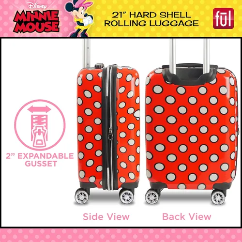 Vista 3 de FUL Disney Minnie Mouse - Maleta de mano con ruedas de 21 pulgadas, diseño de lunares, color rojo (FCFL0156-603), Rojo -, Disney Minnie Mouse